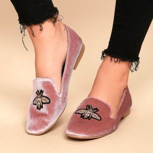 Lulus Blush Velvet Embroidered Loafers Size 9